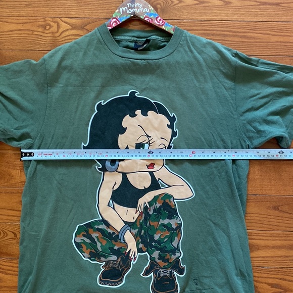Betty Boop rare Vintage tee”Girls Rule”army camo green large ladies short sleeve - Picture 5 of 8